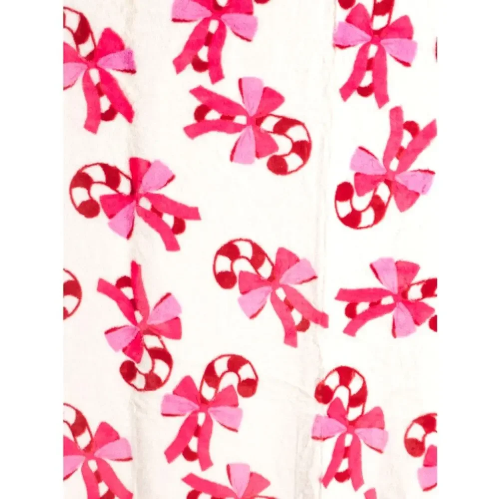Rachel Roy CANDY CANE BOW Christmas Throw Blanket Oversized Faux Fur 50x70 New